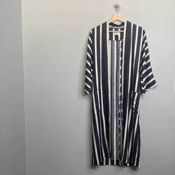 ❗️SOLD❗️Aritzia Wilfred Navy/White Stripes Long Kimono Style Jacket Size XS - Picture 3 of 10